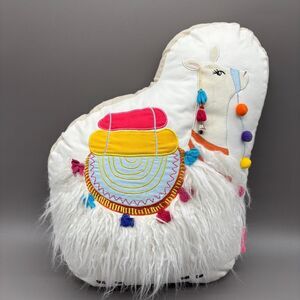Isaac Mizrahi Decorative Pillow Llama Alpaca Boho Pom Pom Tassels Faux Fur Tibet
